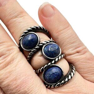 Mens Womens Ring Stainless Steel Blue Lapis Lazuli Gemstone Huge Statement Ring
